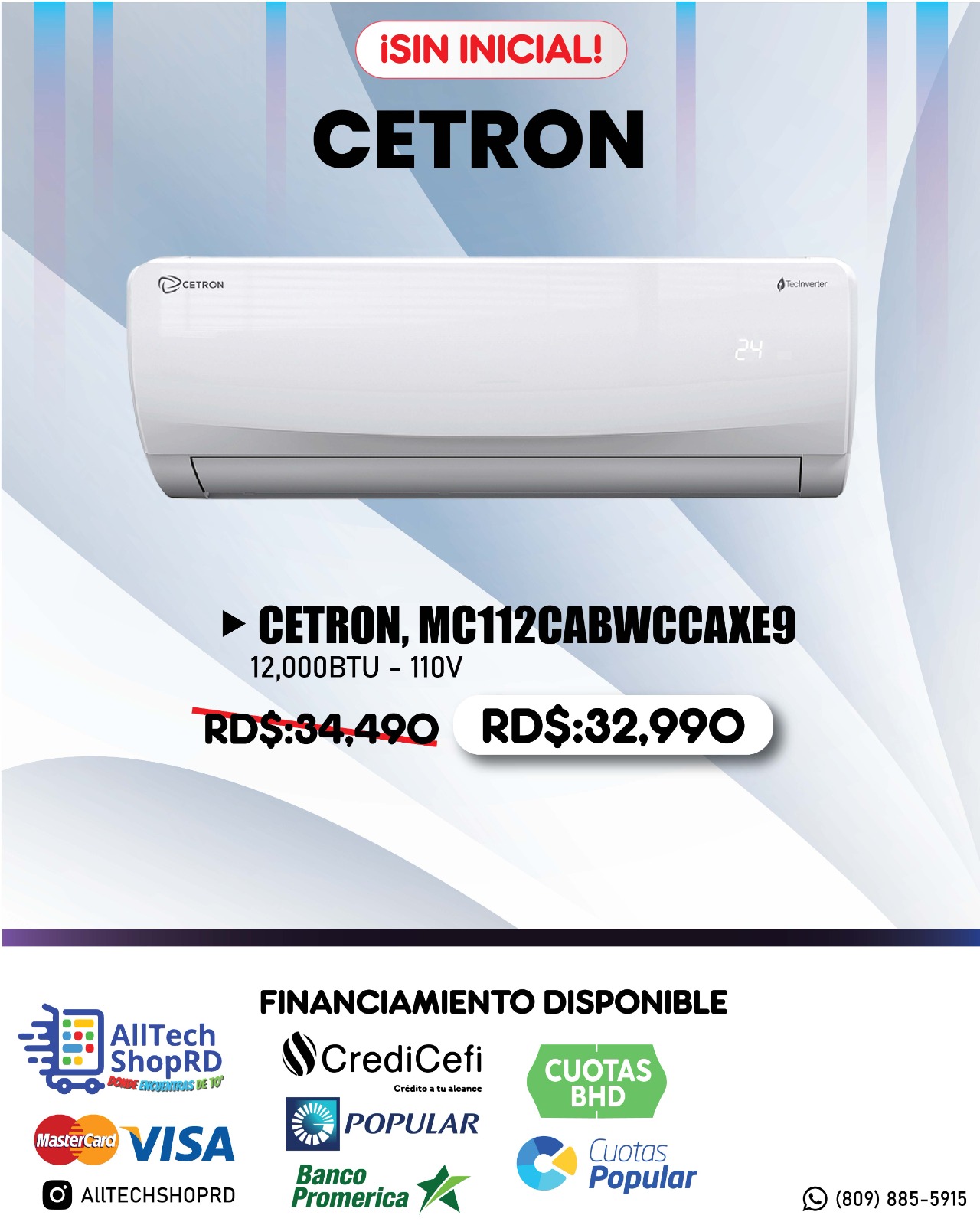 Aire Acondicionado Cetron 12,000 BTU – Modelo MC112CABWCCAXE9